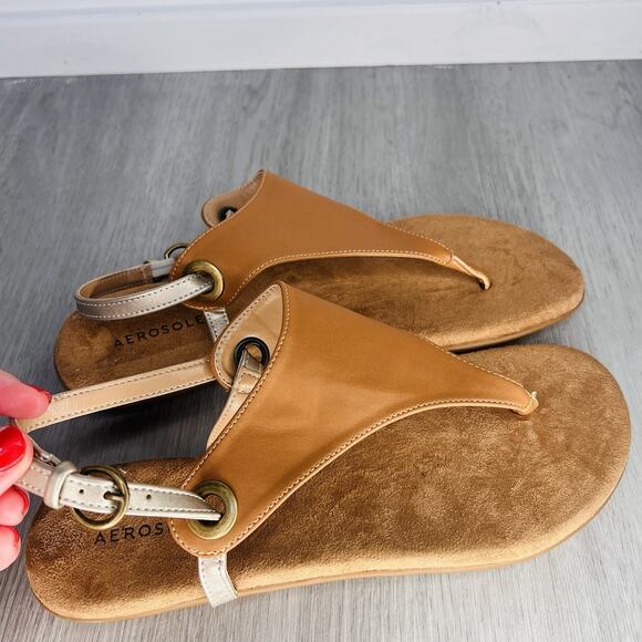 Aerosoles Brown Flat Thong Toe Sandals - Picture 2 of 6